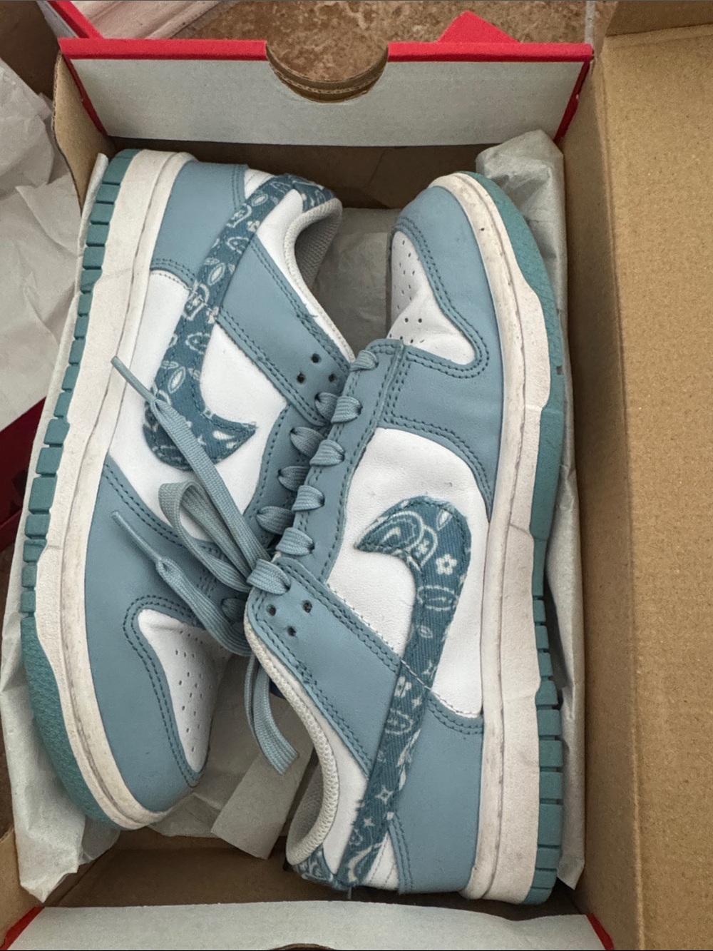 Nike Kids Light Blue and White Low-Top Sneakers with Patterned Swoosh
